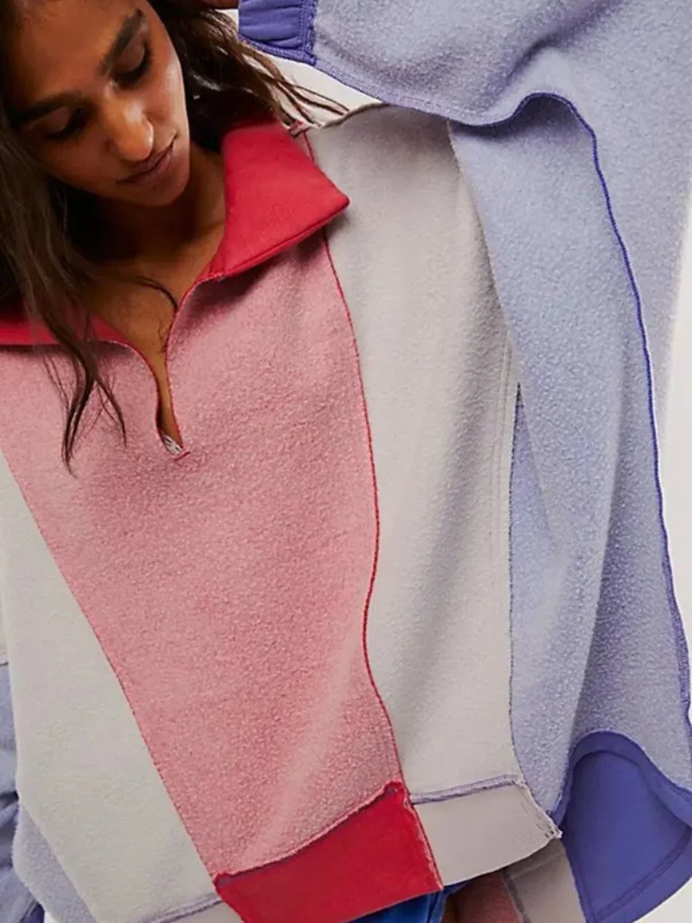 Free People Sidewalk Sweatshirt V Neck Dolman Sleeve Oversized Colorblock Top M